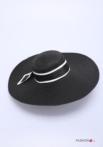  beach Hat with ribbon Black