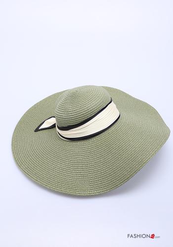  beach Hat with ribbon Dark olive green
