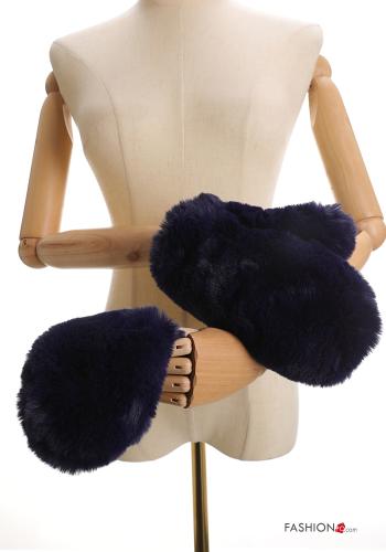  faux fur Gloves  Prussian blue