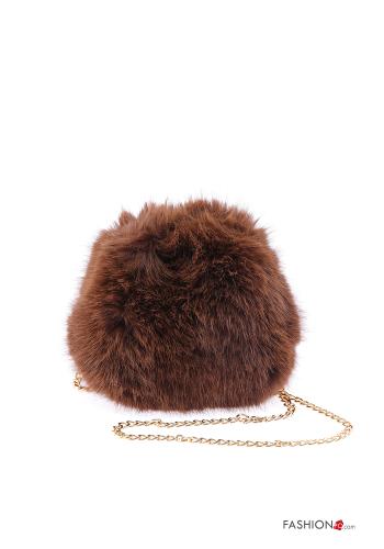  faux fur Bag with shoulder strap Dark brown