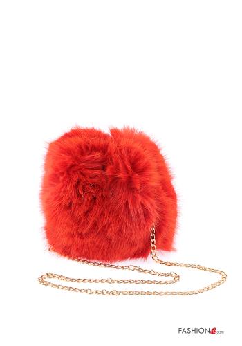  faux fur Bag with shoulder strap Red