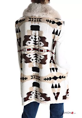  Abstract print faux fur Gilet 