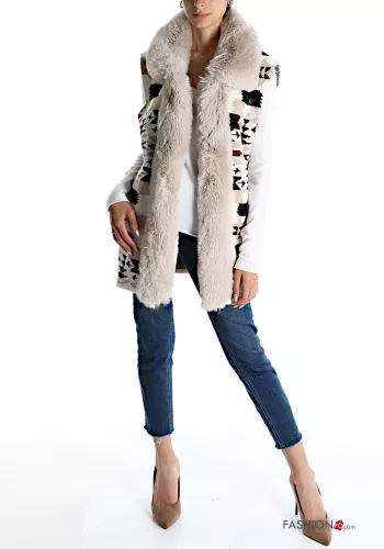  Abstract print faux fur Gilet 