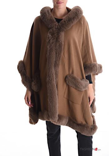  faux fur Cape with pockets Dark brown