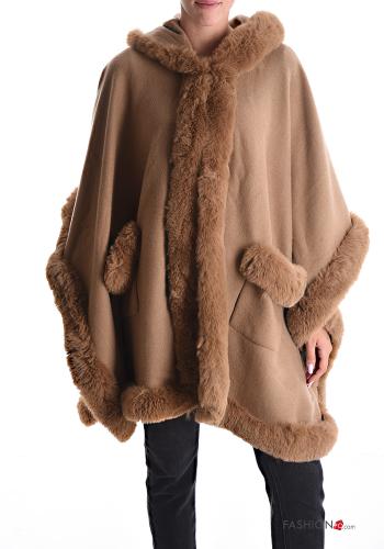  faux fur Cape with pockets Bronze