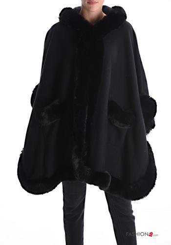  faux fur Cape with pockets Black