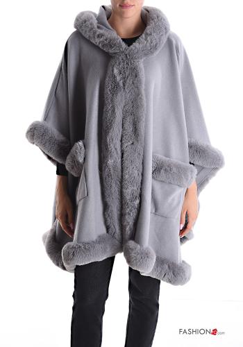  faux fur Cape with pockets Grey