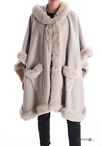  faux fur Cape with pockets Beige