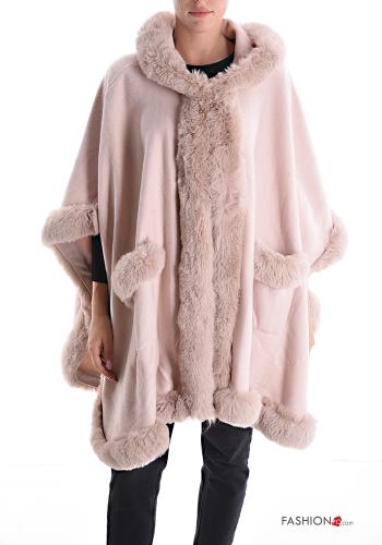  faux fur Cape with pockets Pink