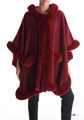  faux fur Cape with pockets Fire red