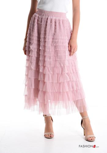  tulle Longuette Cotton Skirt with lining with elastic with flounces