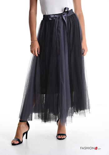  Gonna tulle Longuette Fantasia righe con nastro con elastico  Grigio