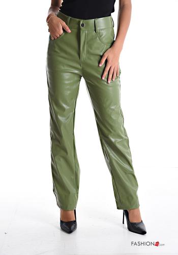  faux leather high waist Trousers with pockets Green Asparagus
