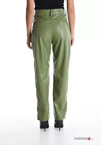  Pantalon faux cuir taille haute avec poches 