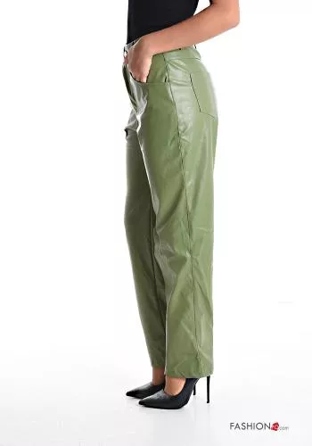  faux leather high waist Trousers with pockets