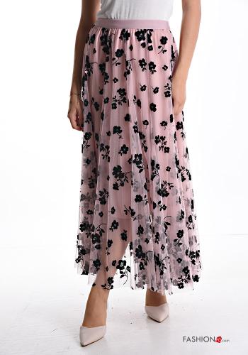  Floral tulle Longuette Skirt with elastic Puce