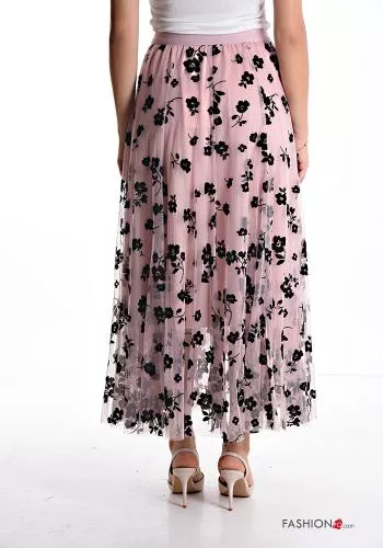  Floral tulle Longuette Skirt with elastic