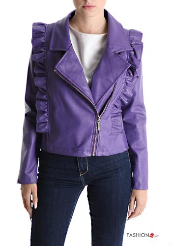  faux leather Biker Jacket with flounces with zip