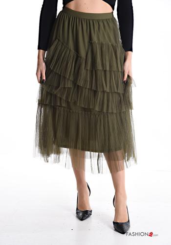  tulle midi Skirt with flounces with elastic Military green