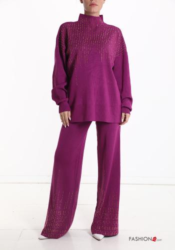  Ensemble coordonné en Coton avec strass avec élastique à col roulé 