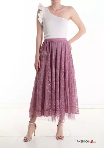  lace trim Longuette Skirt with elastic