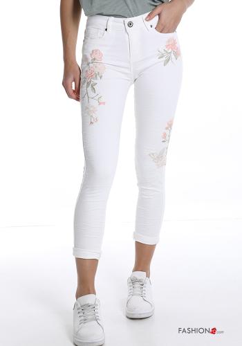  Embroidered Cotton Jeans with pockets