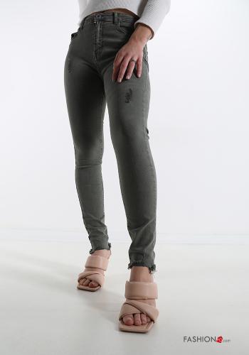  Cotton Jeans with pockets Military green