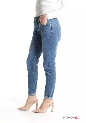  Jeans en Coton à boutons avec poches 