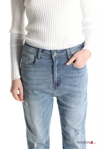  Jeans en Coton sarouel déchiré avec poches 
