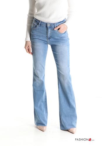  flared Cotton Jeans with pockets Savoy blue