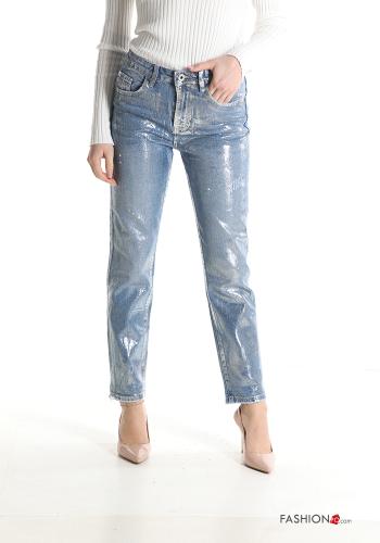  metallic Cotton Jeans with pockets
