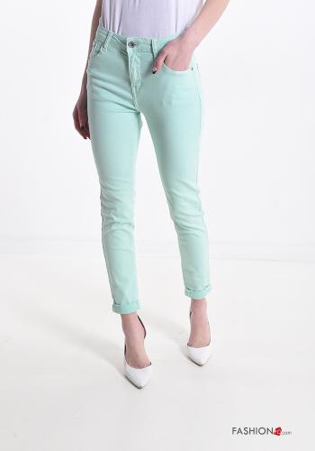  Jeans in Cotone con tasche  Turchese pallido