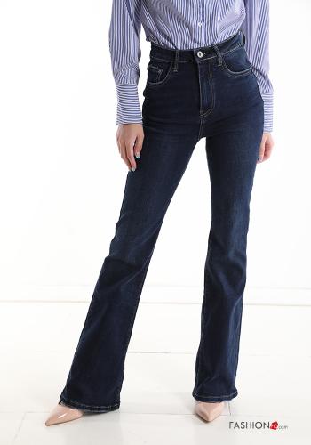  Jeans in Cotone a zampa con tasche  Blu di Prussia