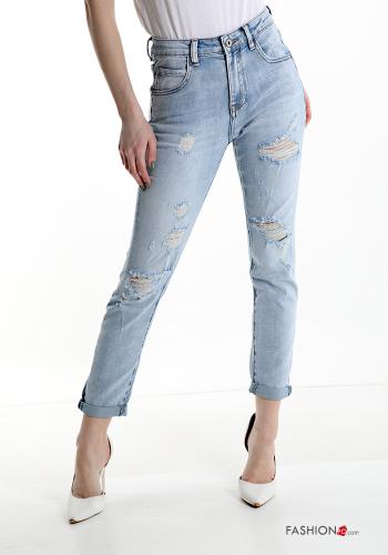  Jeans in Cotone skinny strappati con tasche  Azzurro fiordaliso