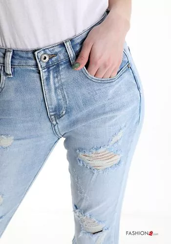  Jeans in Cotone skinny strappati con tasche 