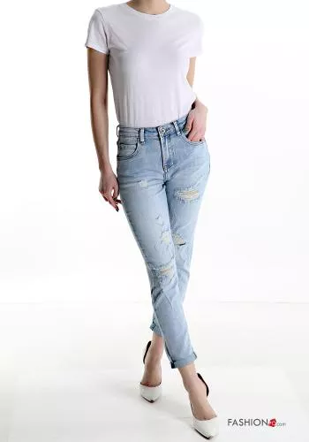  Jeans in Cotone skinny strappati con tasche 