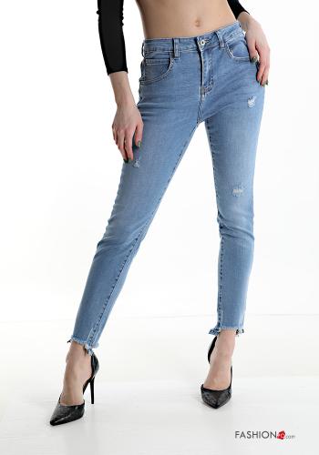  Jeans in Cotone skinny con tasche con frange  Blu acciaio