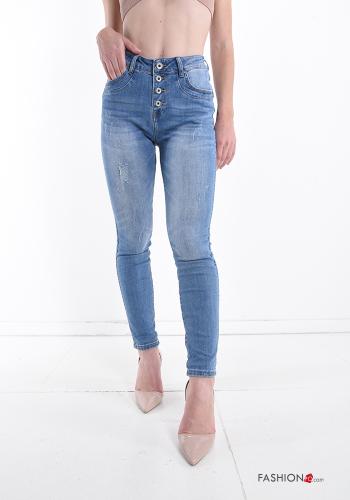  Cotton Jeans with buttons with pockets Light cornflower blue