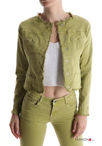  denim Cotton Jacket with buttons with fringe
