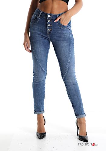  Jeans in Cotone con bottoni con tasche  Blu