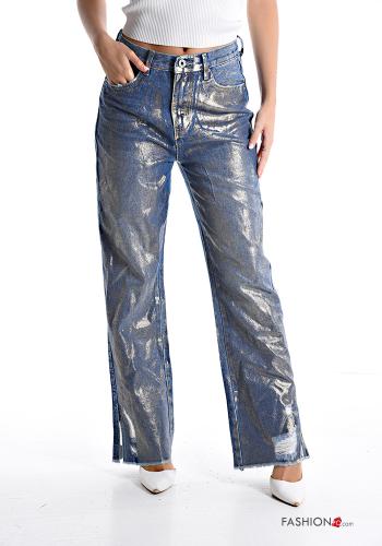  wide leg metallic Cotton Jeans with pockets