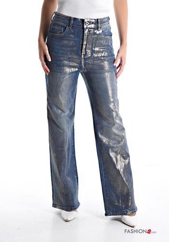  Jeans wide leg metallizzato con tasche 
