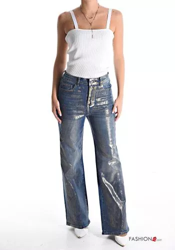  wide leg metallic Jeans with pockets