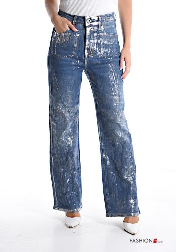  wide leg metallic Jeans with pockets Light denim