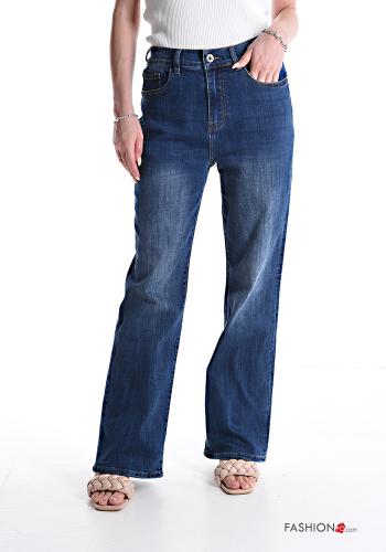  wide leg Cotton Jeans with pockets Blue