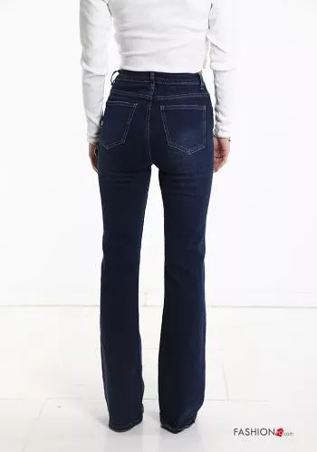  flared high waist Cotton Jeans with pockets