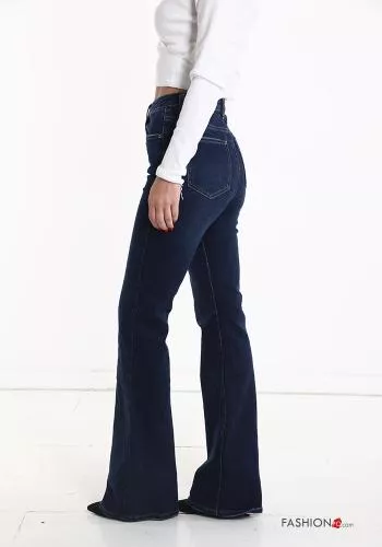  flared high waist Cotton Jeans with pockets