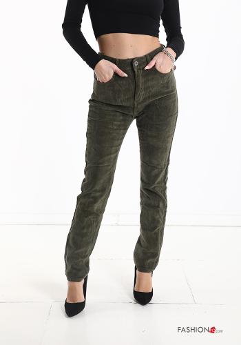 Velvet high waist Cotton Trousers with pockets
