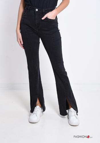 Jeans en Coton  avec poches évasé Noir