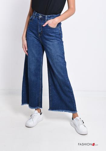 Jeans in Cotone  con tasche a zampa Blu